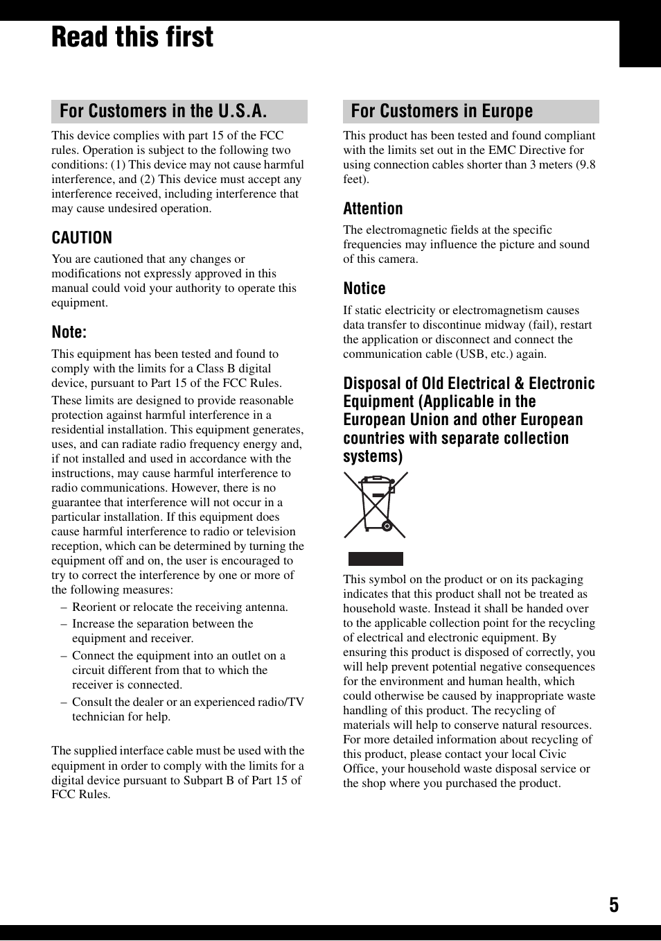 Read this first | Sony DSC-S500 User Manual | Page 5 / 96