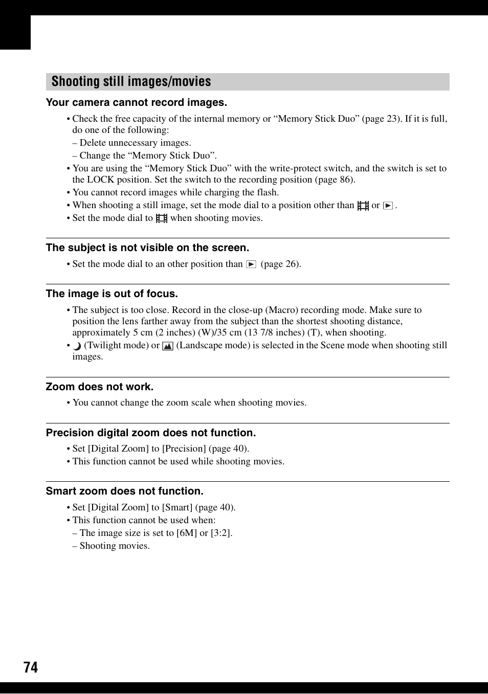 Shooting still images/movies | Sony DSC-S500 User Manual | Page 74 / 96