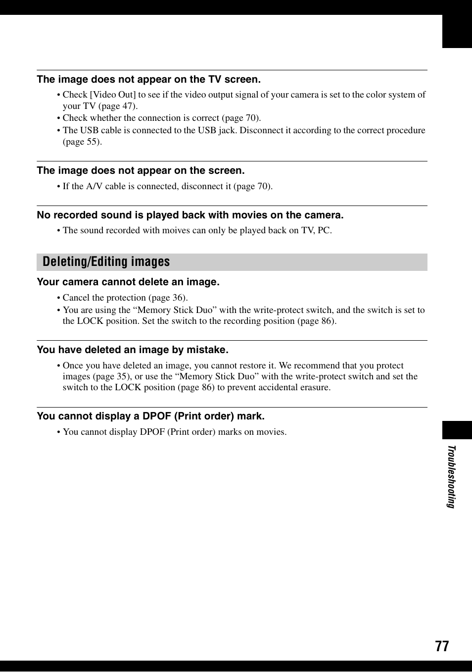 Deleting/editing images | Sony DSC-S500 User Manual | Page 77 / 96