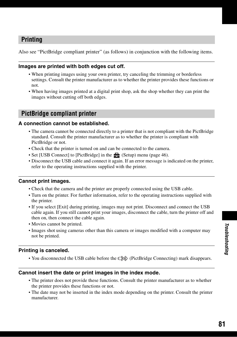 Printing pictbridge compliant printer | Sony DSC-S500 User Manual | Page 81 / 96