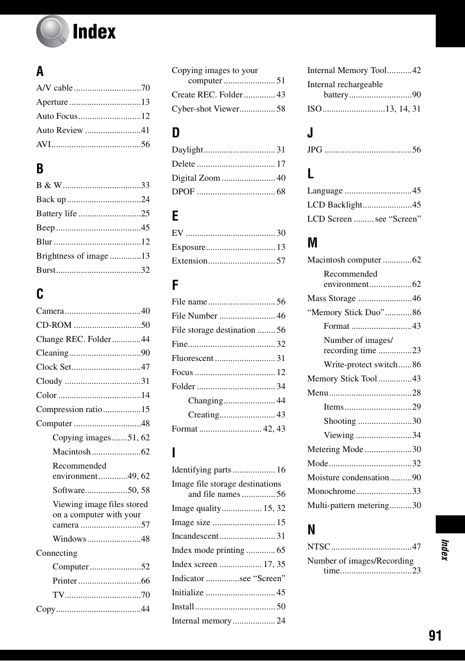 Index | Sony DSC-S500 User Manual | Page 91 / 96