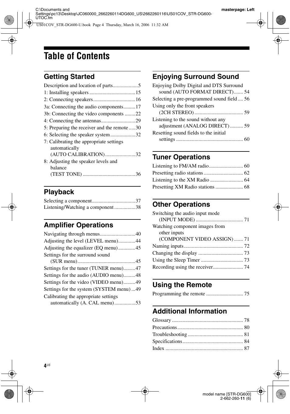 Sony STR-DG600 User Manual | Page 4 / 88