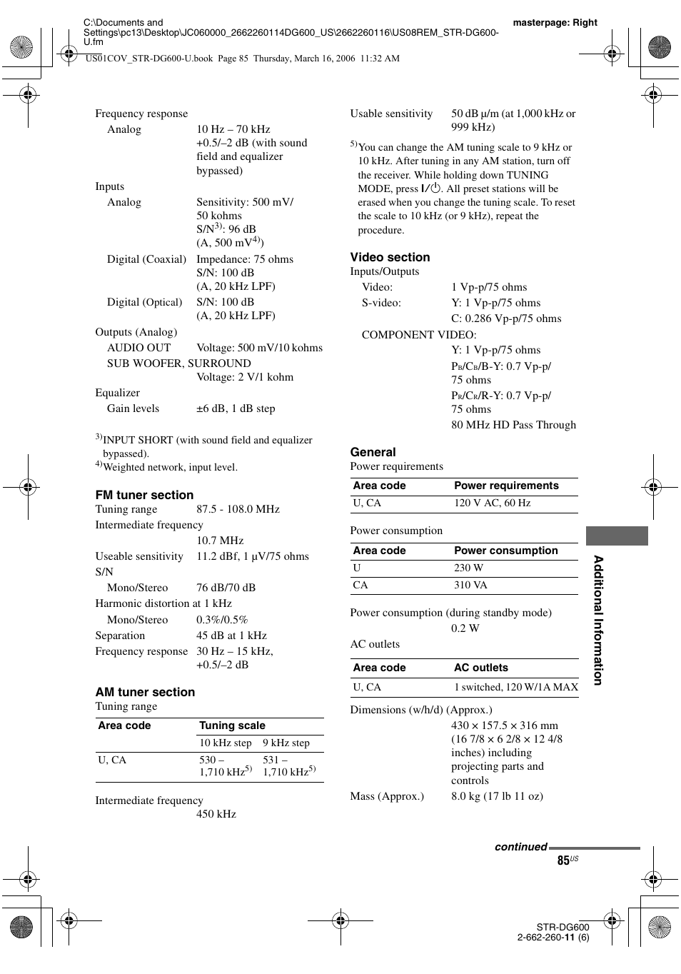 Sony STR-DG600 User Manual | Page 85 / 88