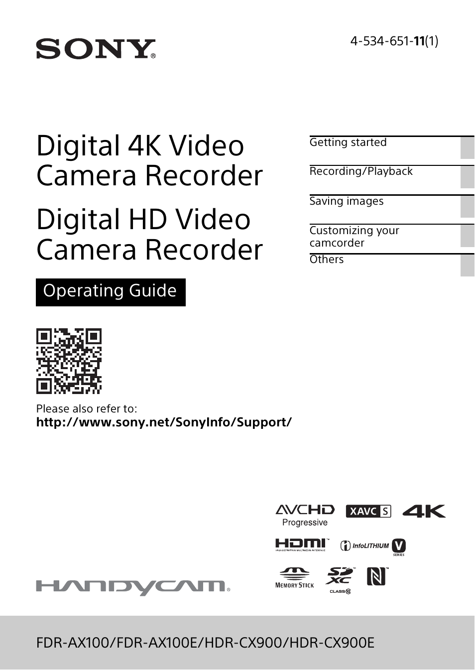 Sony HDR-CX900 User Manual | 56 pages