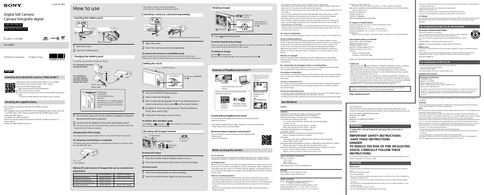 Sony DSC-W830 User Manual | 2 pages