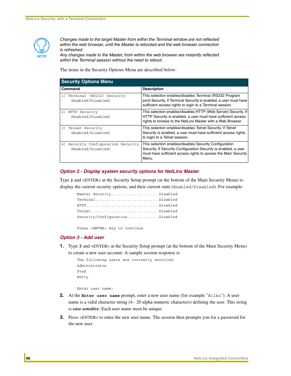 Option 3 - add user | AMX NetLinx Integrated Controllers NI-3000 User Manual | Page 102 / 134