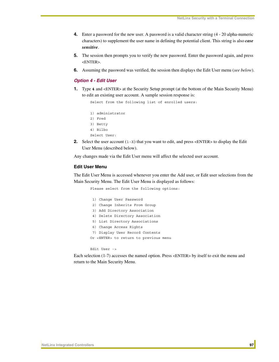 Option 4 - edit user | AMX NetLinx Integrated Controllers NI-3000 User Manual | Page 103 / 134
