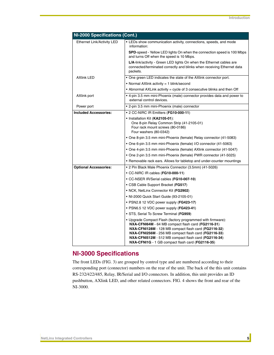 Ni-3000 specifications | AMX NetLinx Integrated Controllers NI-3000 User Manual | Page 11 / 134