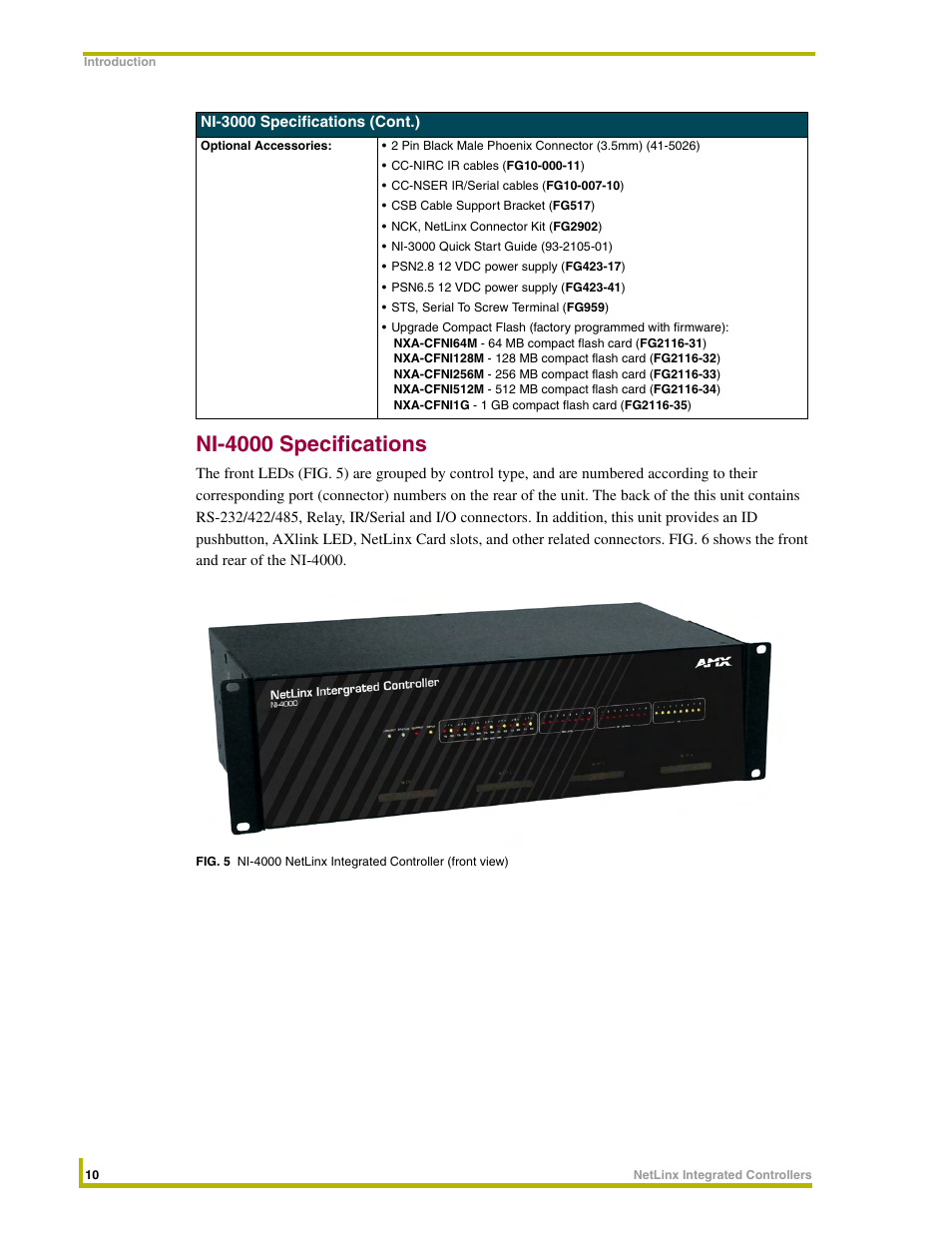 Ni-4000 specifications | AMX NetLinx Integrated Controllers NI-3000 User Manual | Page 16 / 134