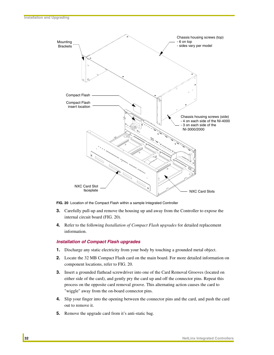 Installation of compact flash upgrades | AMX NetLinx Integrated Controllers NI-3000 User Manual | Page 38 / 134
