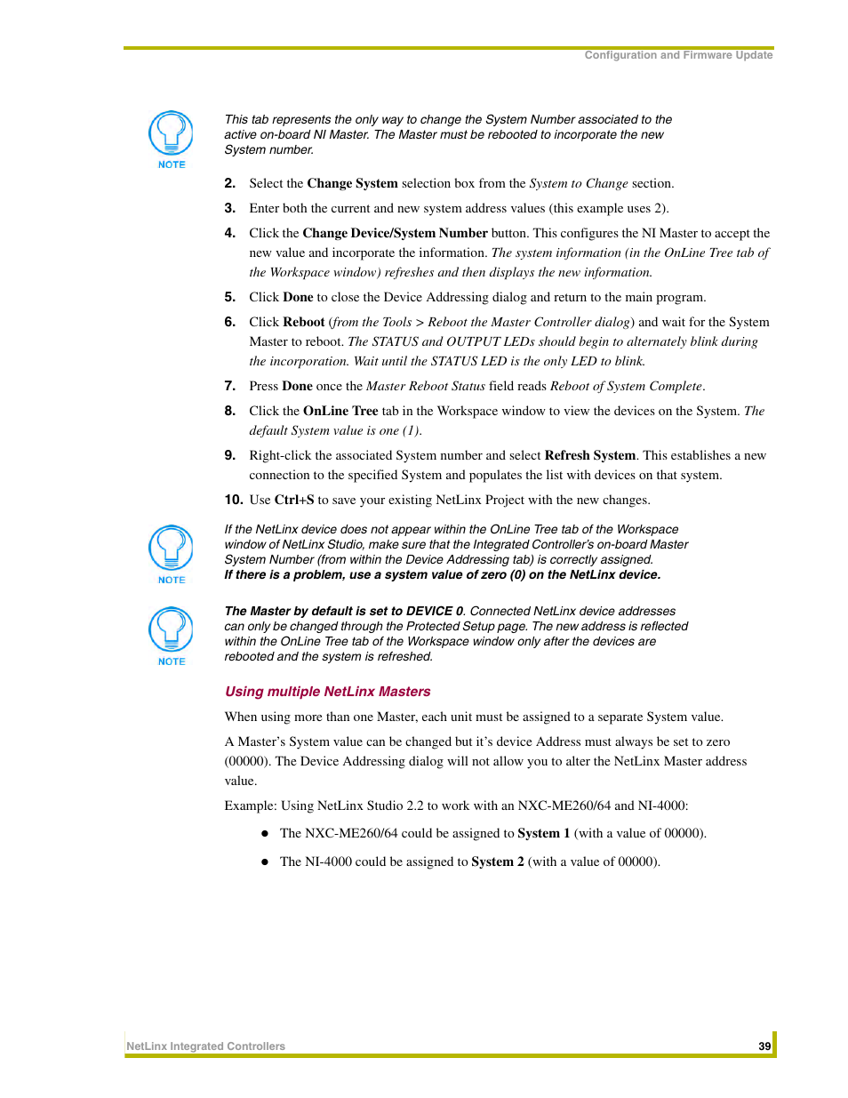 Using multiple netlinx masters | AMX NetLinx Integrated Controllers NI-3000 User Manual | Page 45 / 134