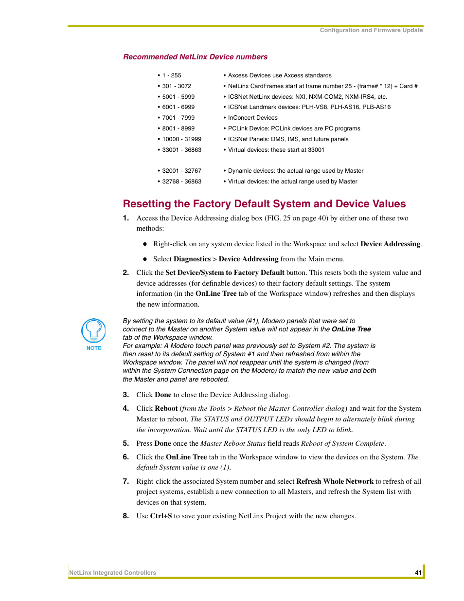 Recommended netlinx device numbers | AMX NetLinx Integrated Controllers NI-3000 User Manual | Page 47 / 134