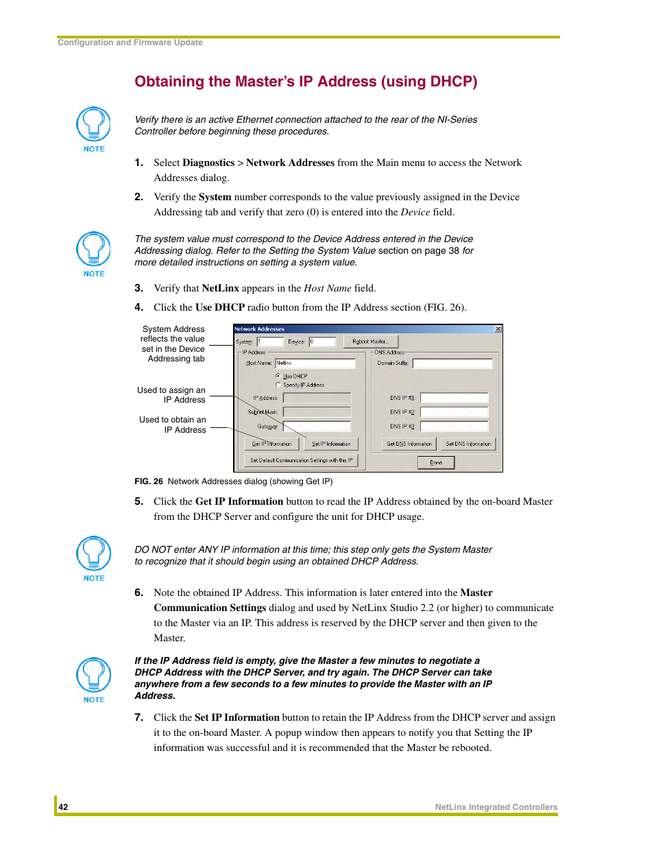 Obtaining the master’s ip address (using dhcp), Obtaining the master’s | AMX NetLinx Integrated Controllers NI-3000 User Manual | Page 48 / 134