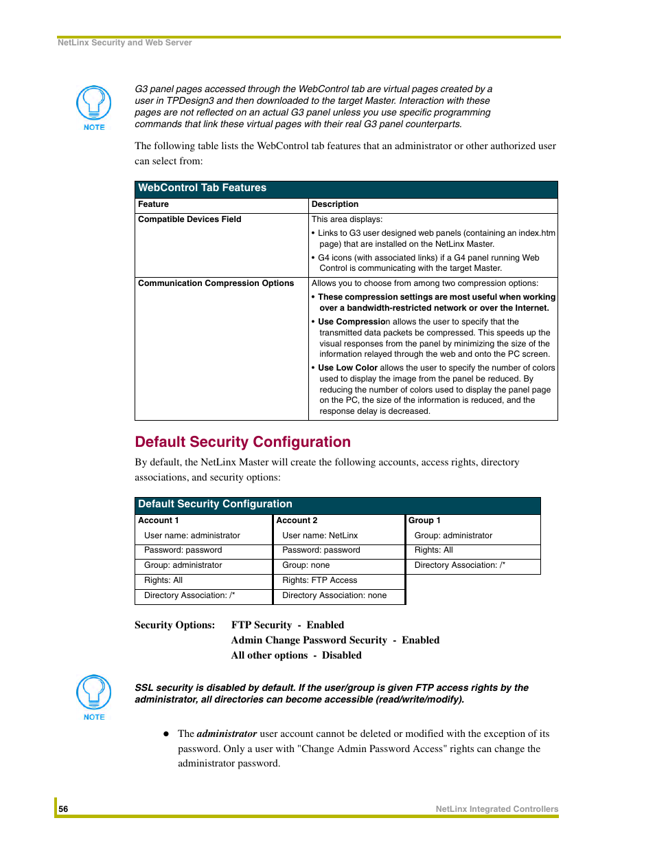 Default security configuration | AMX NetLinx Integrated Controllers NI-3000 User Manual | Page 62 / 134