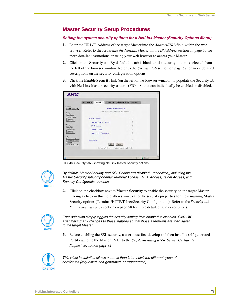 Master security setup procedures | AMX NetLinx Integrated Controllers NI-3000 User Manual | Page 77 / 134