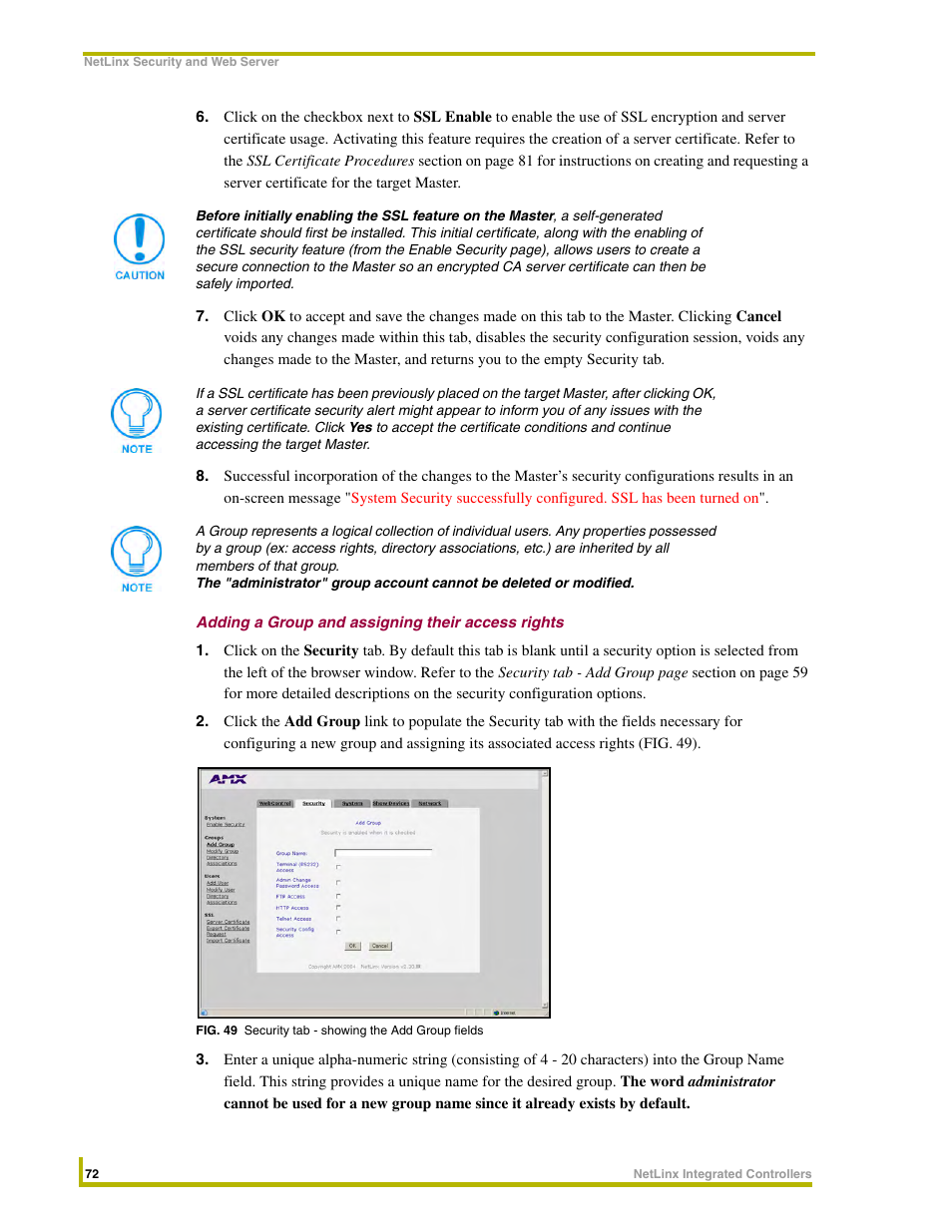 Adding a group and assigning their access rights | AMX NetLinx Integrated Controllers NI-3000 User Manual | Page 78 / 134