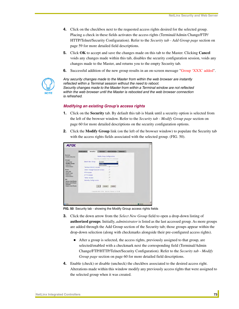 Modifying an existing group’s access rights | AMX NetLinx Integrated Controllers NI-3000 User Manual | Page 79 / 134