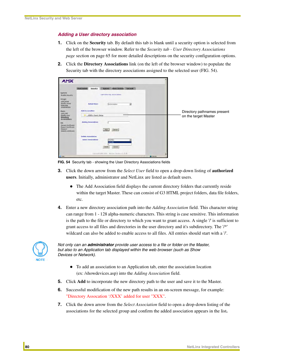 Adding a user directory association | AMX NetLinx Integrated Controllers NI-3000 User Manual | Page 86 / 134