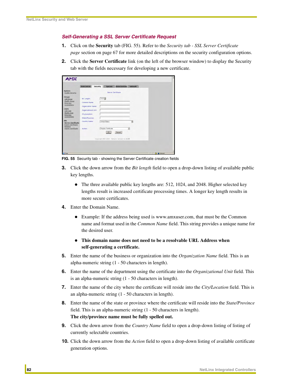 Self-generating a ssl server certificate request, E self-generating a ssl server certificate | AMX NetLinx Integrated Controllers NI-3000 User Manual | Page 88 / 134