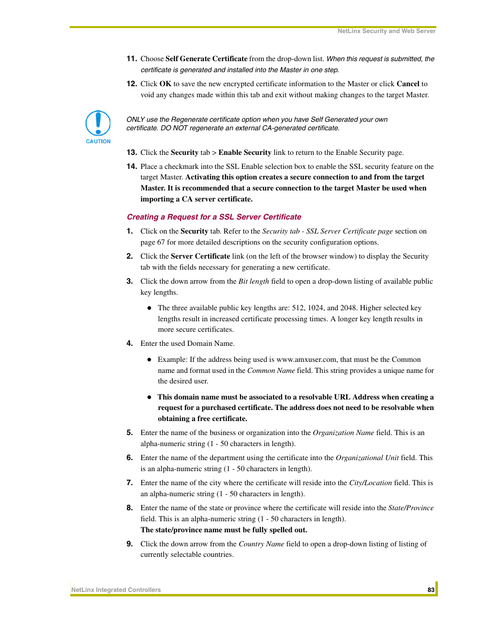Creating a request for a ssl server certificate | AMX NetLinx Integrated Controllers NI-3000 User Manual | Page 89 / 134