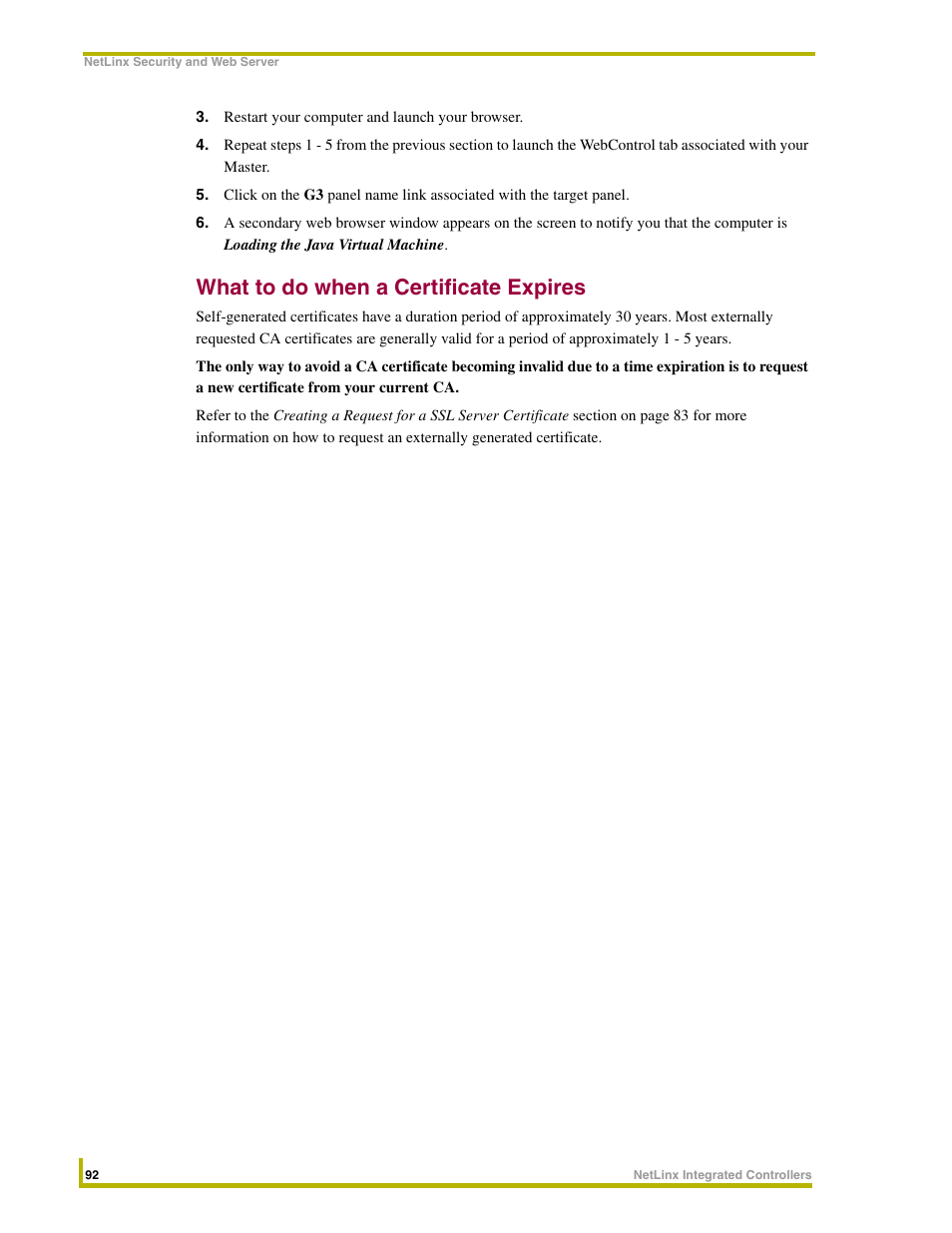 What to do when a certificate expires | AMX NetLinx Integrated Controllers NI-3000 User Manual | Page 98 / 134