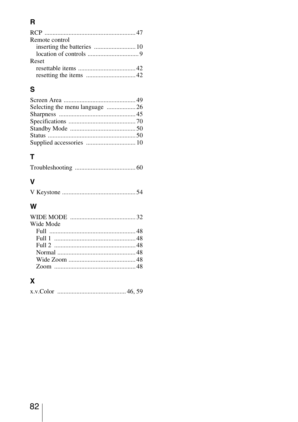 Sony VPL-HW15 User Manual | Page 82 / 84