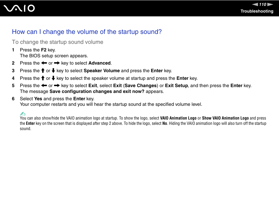 How can i change the volume of the startup sound | Sony VGN-FS980 User Manual | Page 110 / 151