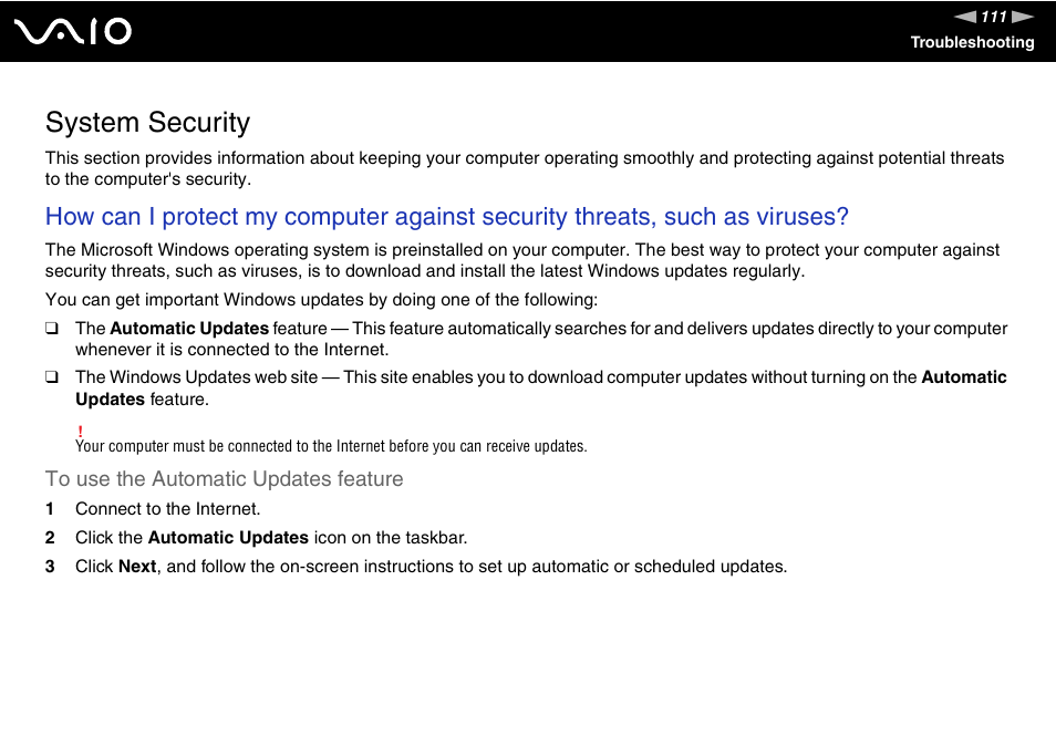 System security | Sony VGN-FS980 User Manual | Page 111 / 151