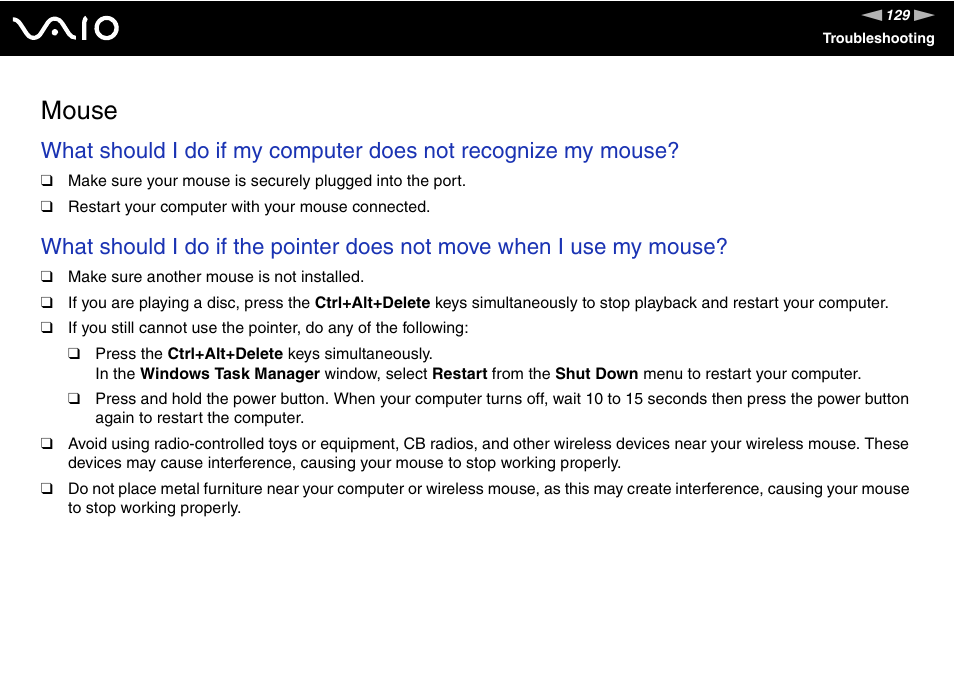 Mouse | Sony VGN-FS980 User Manual | Page 129 / 151