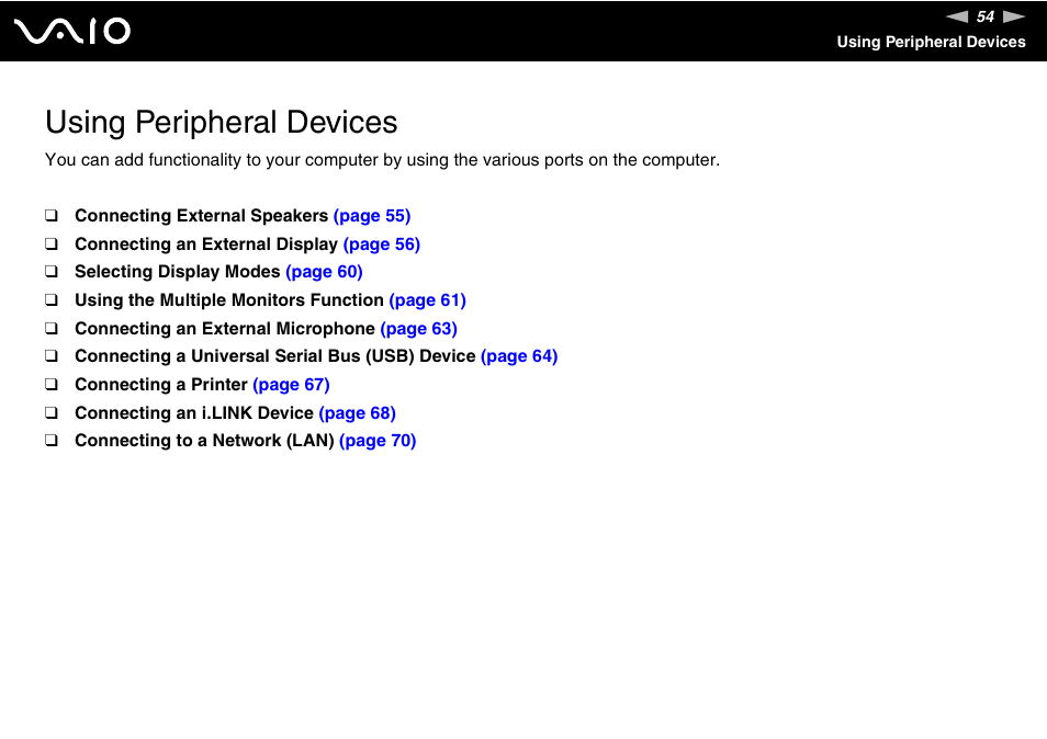 Using peripheral devices | Sony VGN-FS980 User Manual | Page 54 / 151