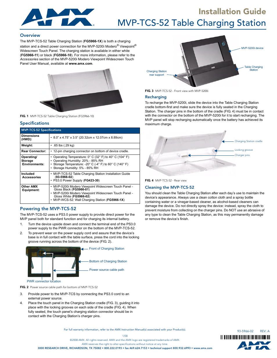 AMX Table Charging Station MVP-TCS-52 User Manual | 1 page