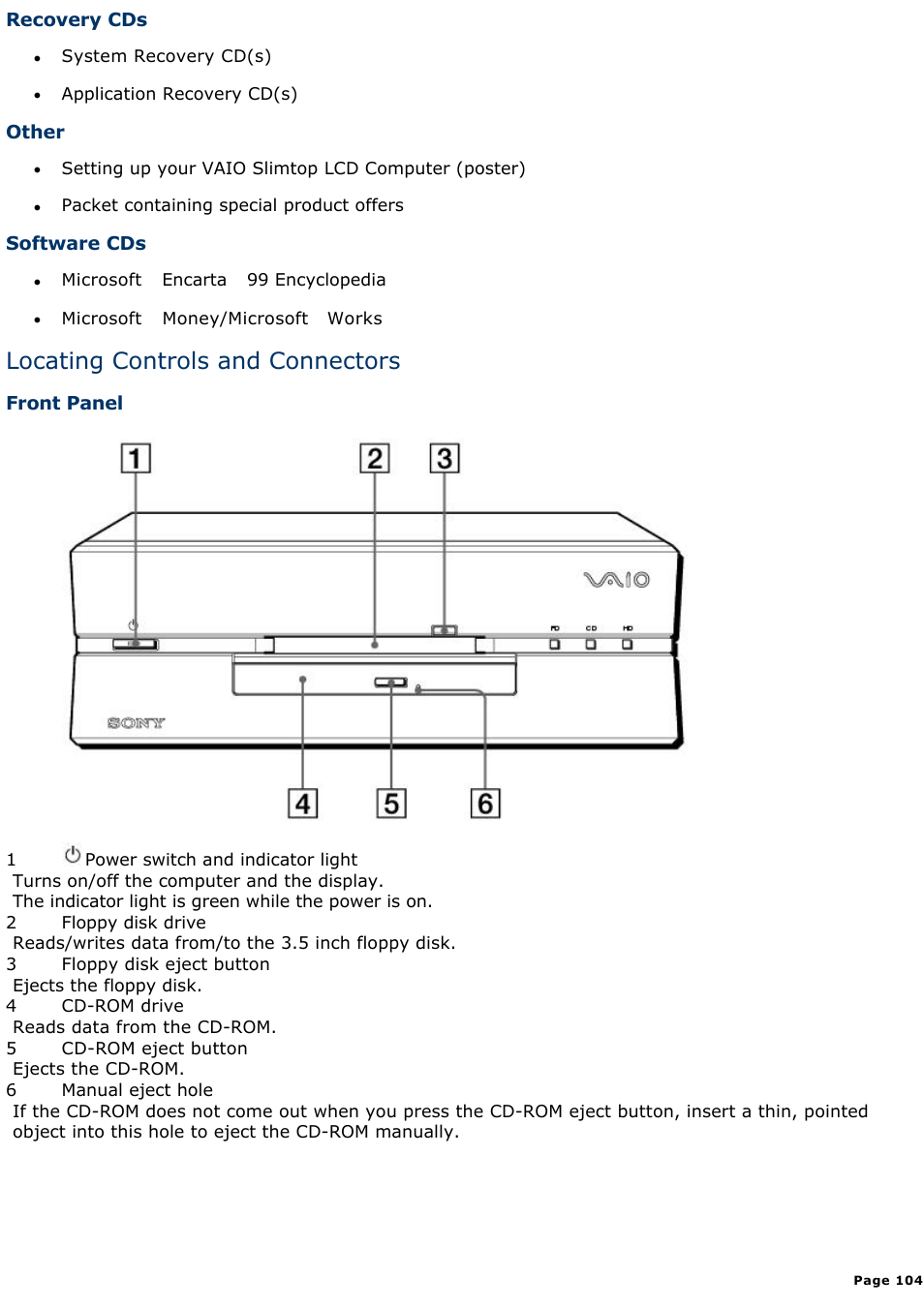 Locating controls and connectors | Sony PCV-L400 User Manual | Page 104 / 1049