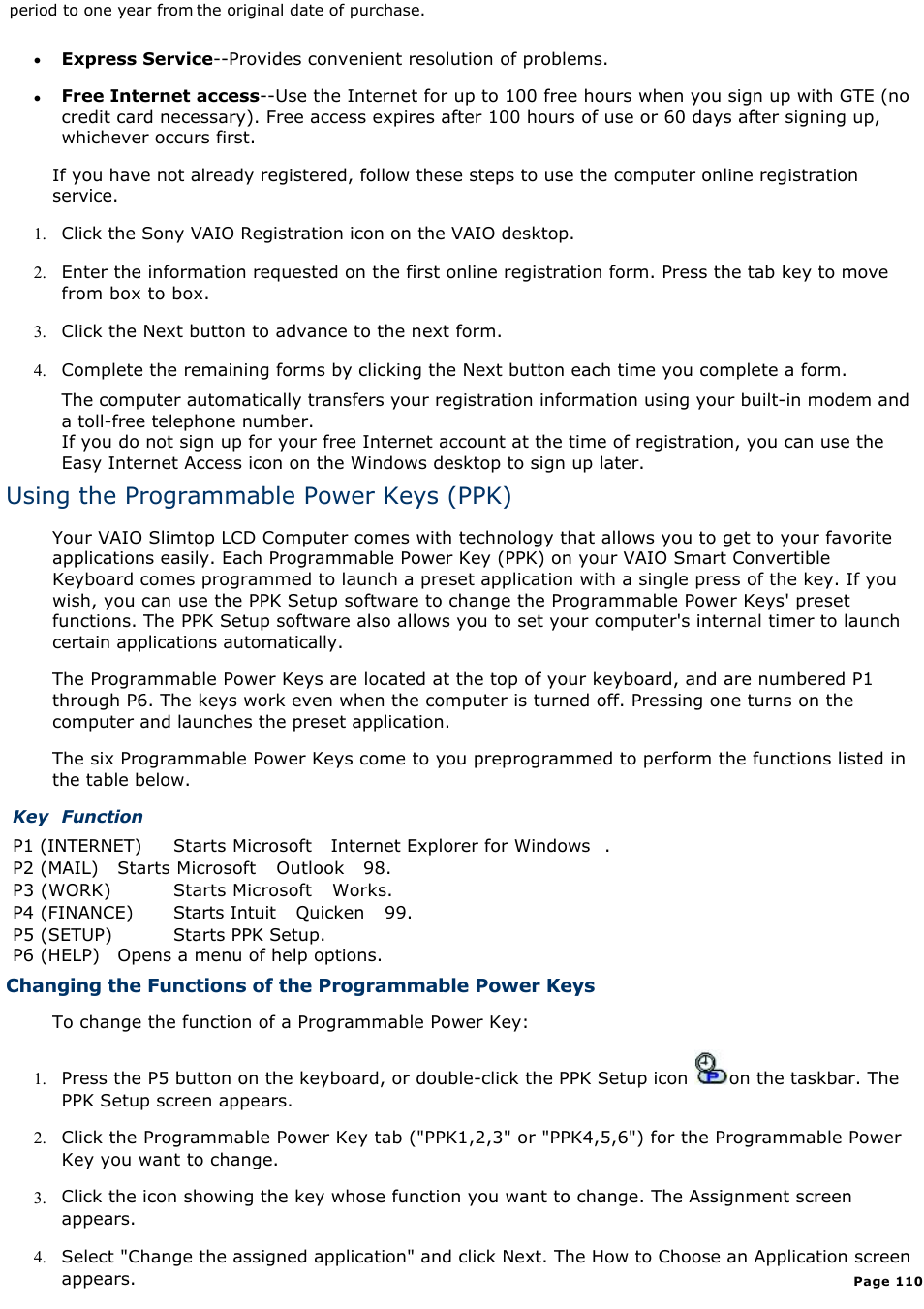 Using the programmable power keys (ppk) | Sony PCV-L400 User Manual | Page 110 / 1049