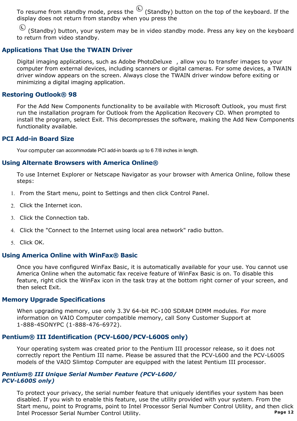 Sony PCV-L400 User Manual | Page 12 / 1049