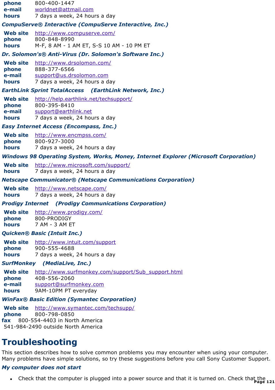 Troubleshooting | Sony PCV-L400 User Manual | Page 121 / 1049