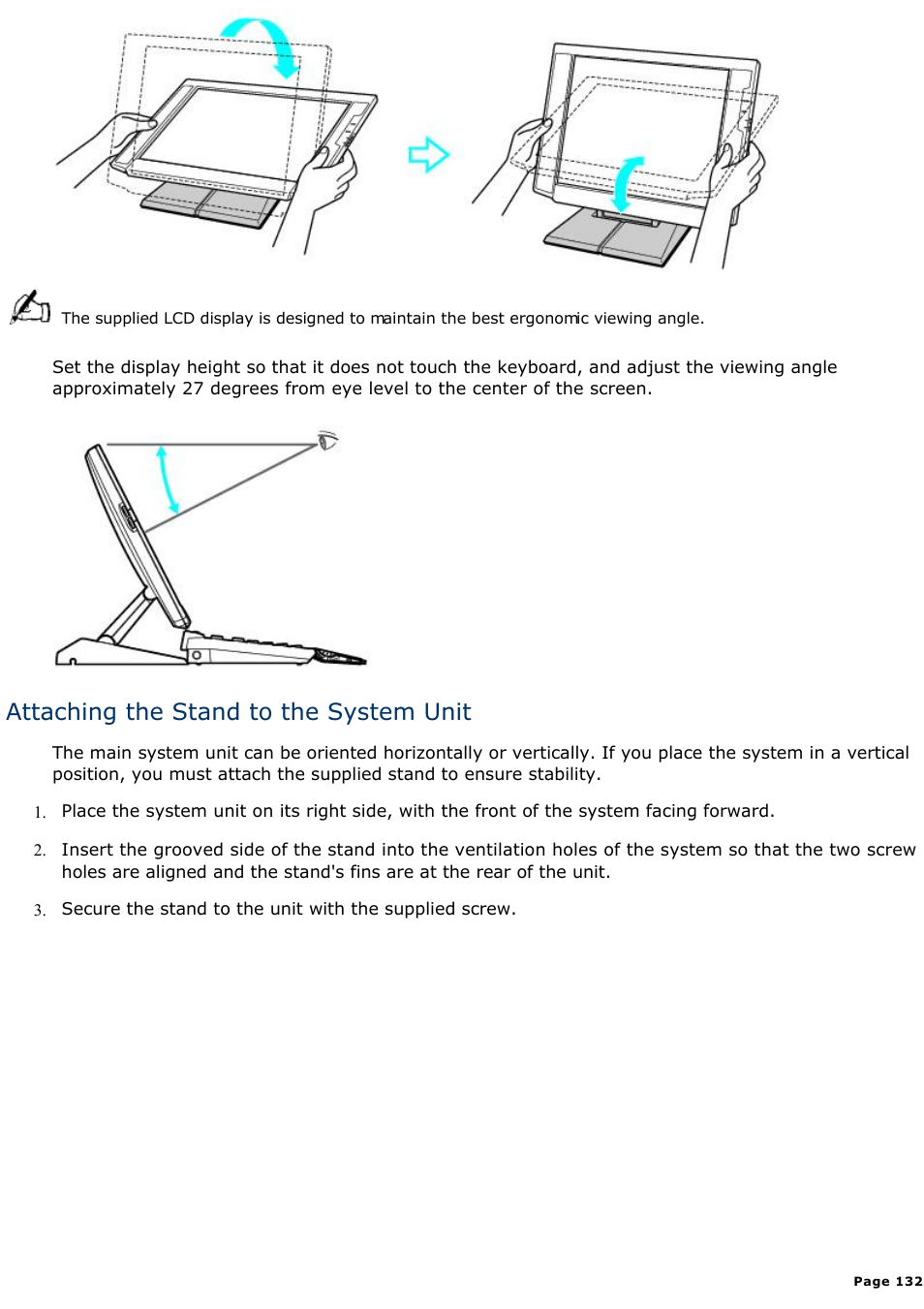 Attaching the stand to the system unit | Sony PCV-L400 User Manual | Page 132 / 1049