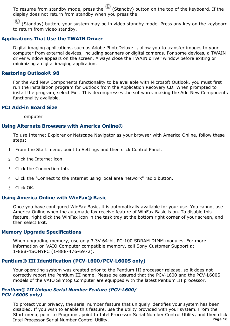 Sony PCV-L400 User Manual | Page 16 / 1049