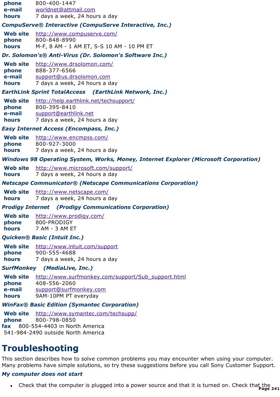 Troubleshooting | Sony PCV-L400 User Manual | Page 241 / 1049