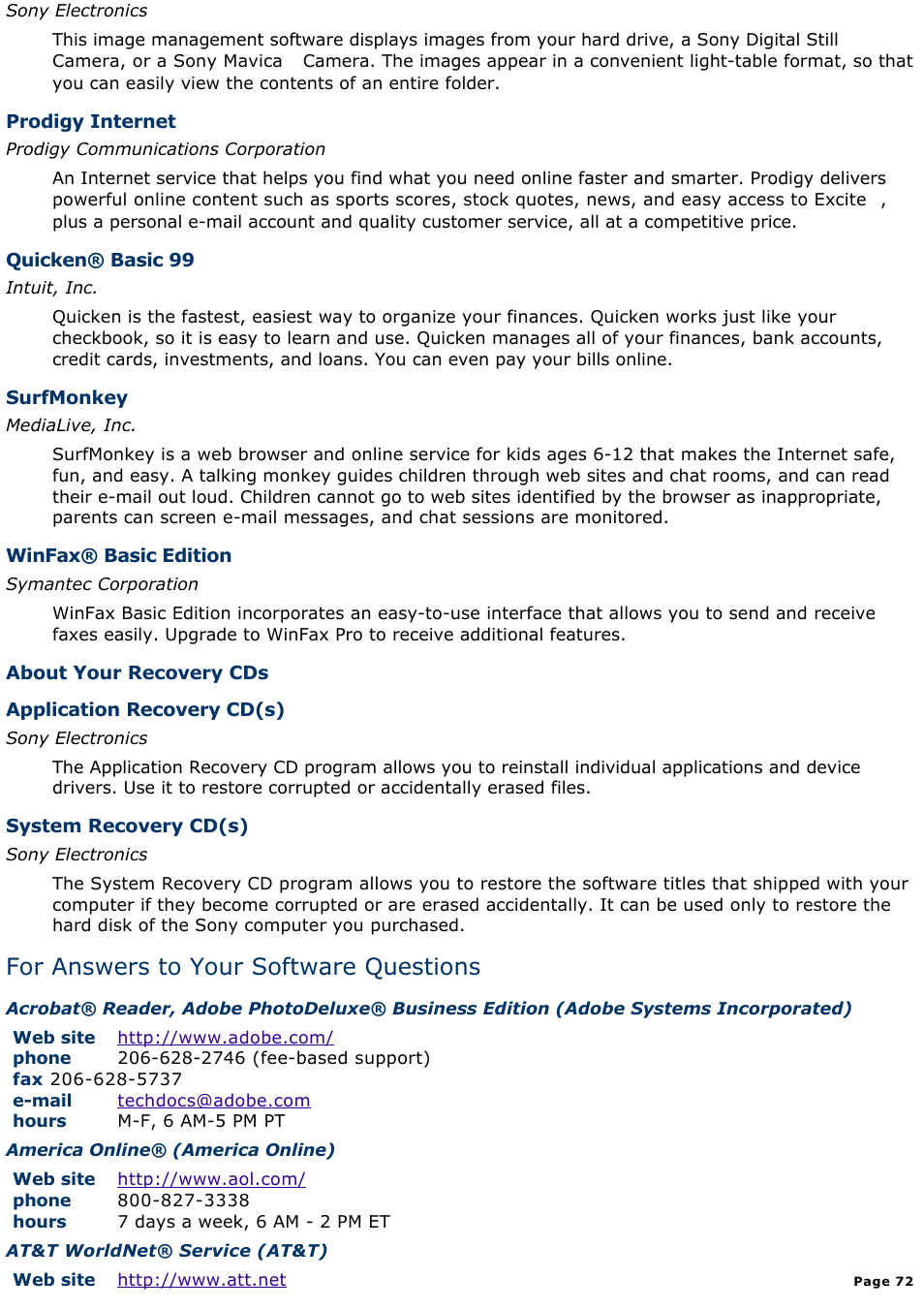 For answers to your software questions | Sony PCV-L400 User Manual | Page 72 / 1049
