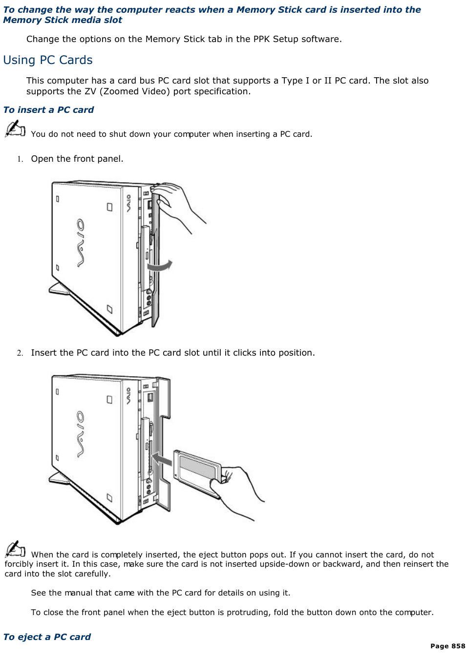 Using pc cards | Sony PCV-L400 User Manual | Page 858 / 1049