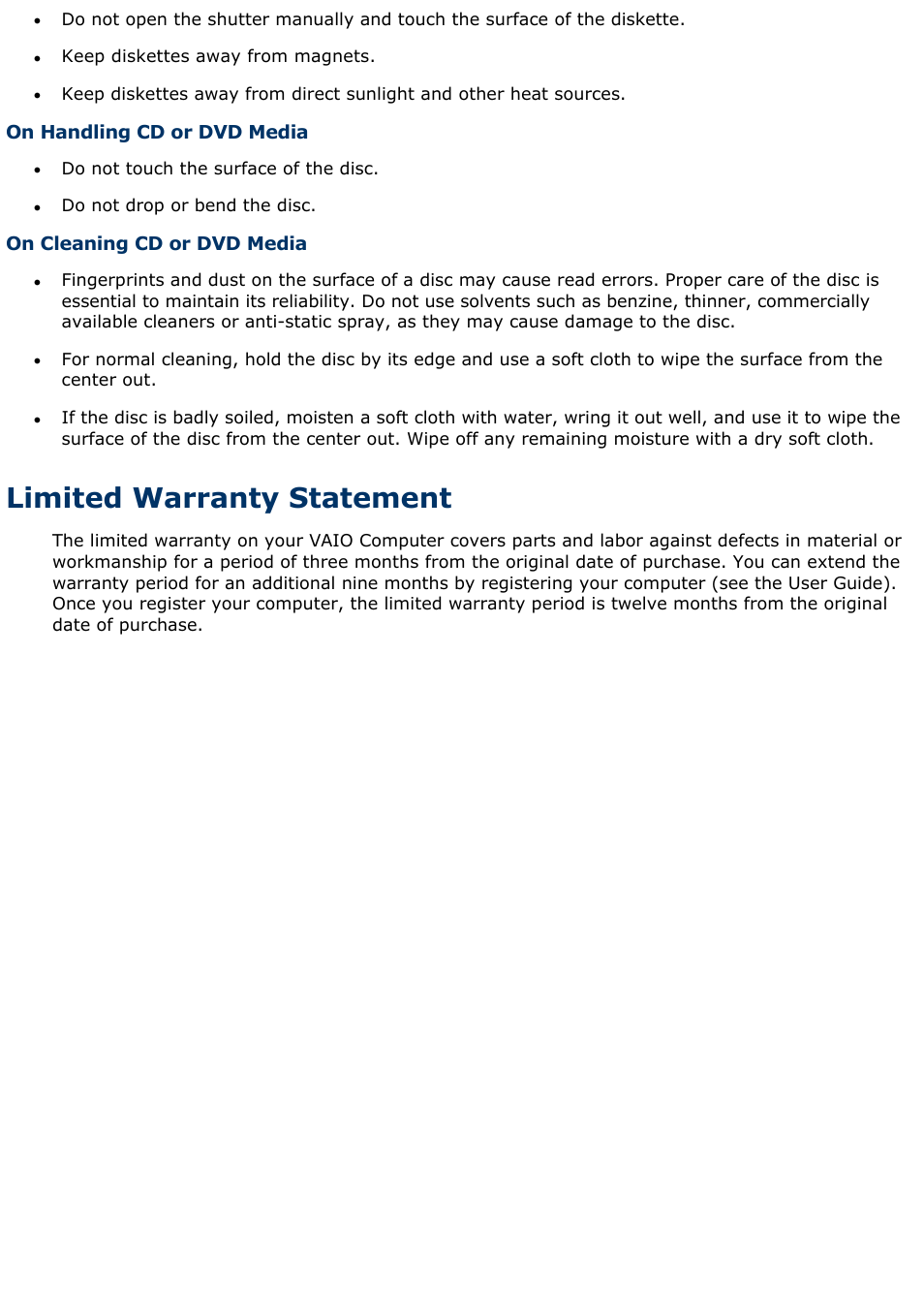 Limited warranty statement | Sony PCV-L400 User Manual | Page 994 / 1049