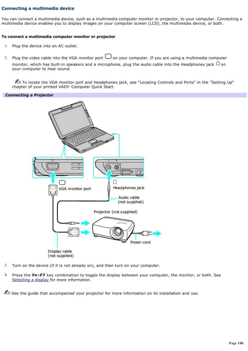 Connecting a multimedia device | Sony PCG-TR1A User Manual | Page 100 / 196