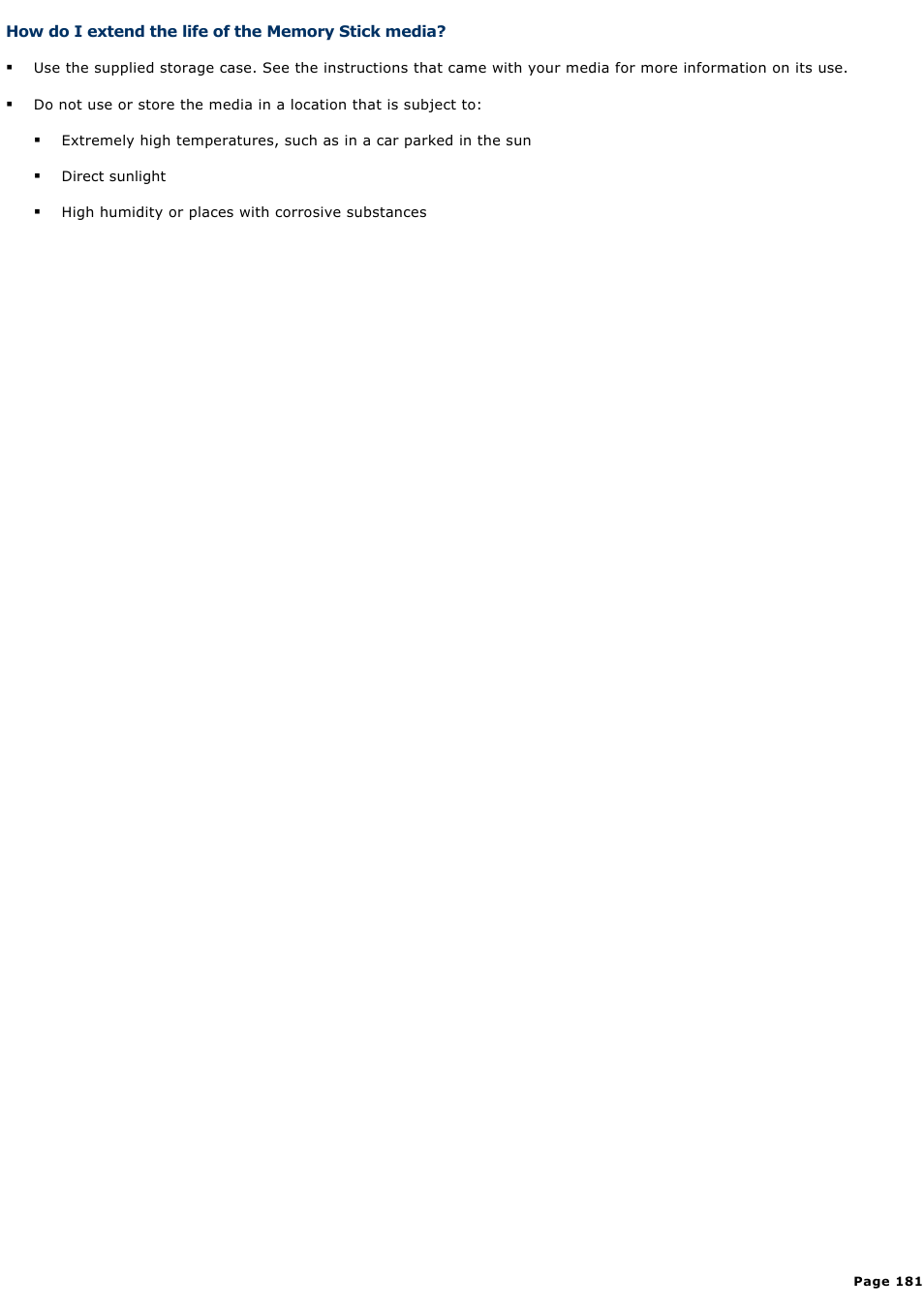 How do i extend the life of the memory stick media | Sony PCG-TR1A User Manual | Page 181 / 196