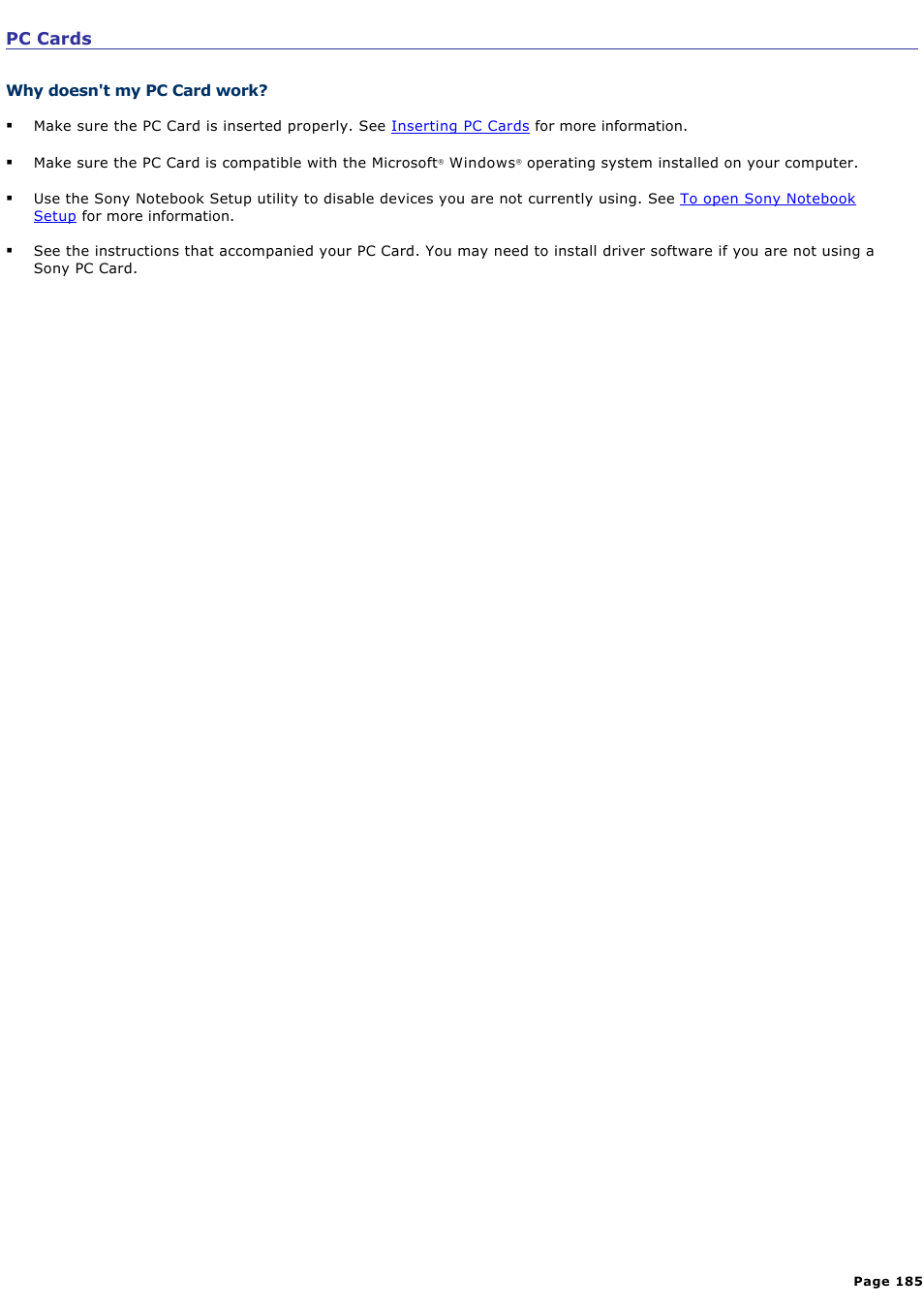 Pc cards | Sony PCG-TR1A User Manual | Page 185 / 196
