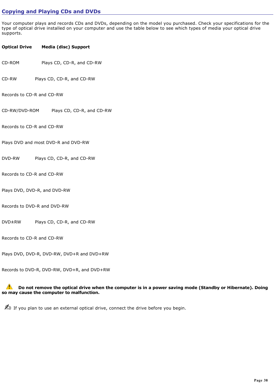 Copying and playing cds and dvds | Sony PCG-TR1A User Manual | Page 38 / 196