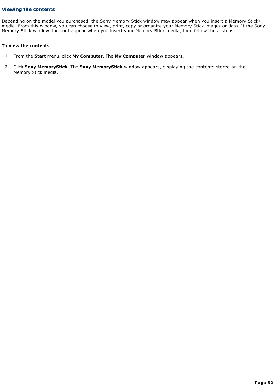 Viewing the contents | Sony PCG-TR1A User Manual | Page 62 / 196