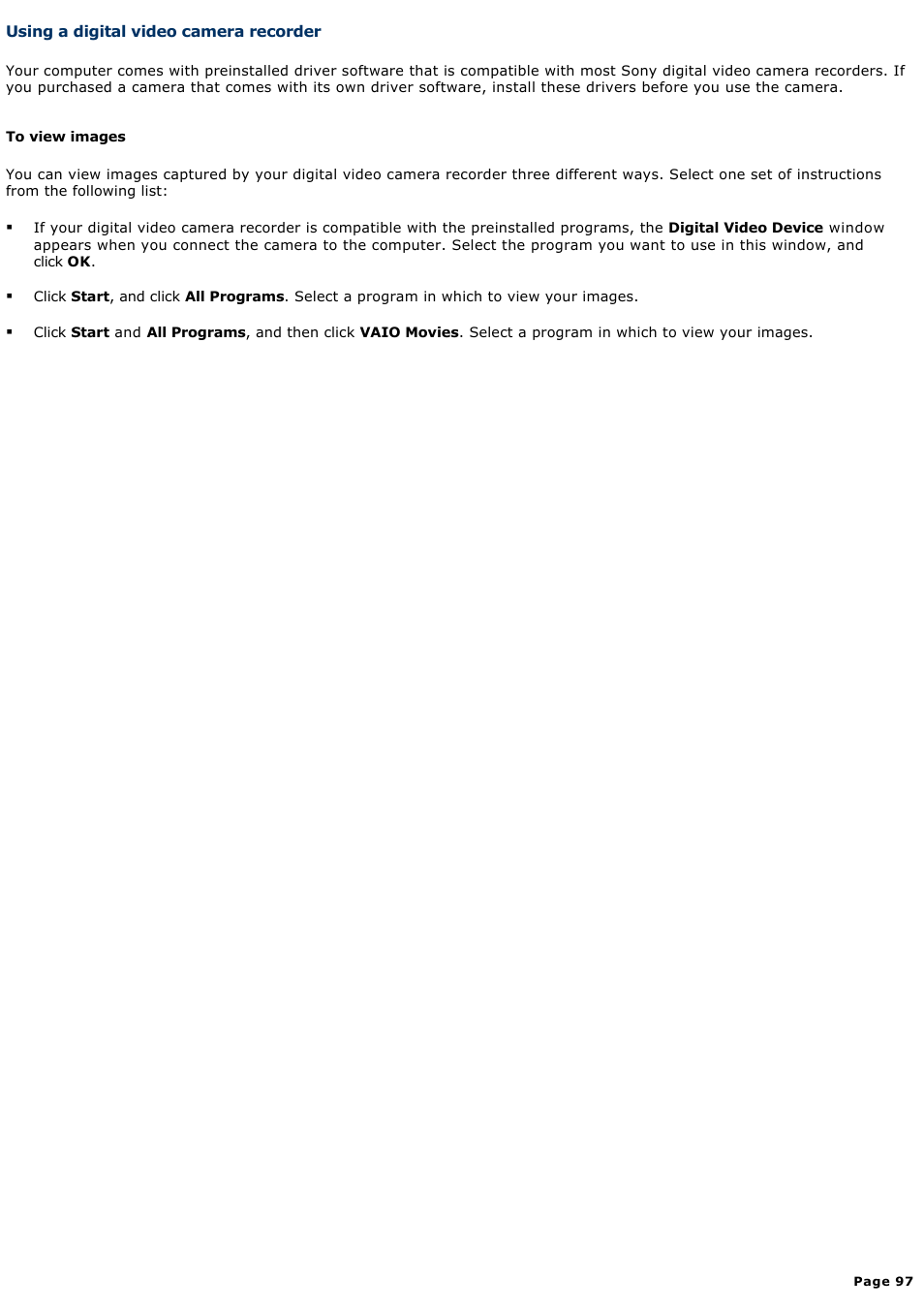 Using a digital video camera recorder | Sony PCG-TR1A User Manual | Page 97 / 196