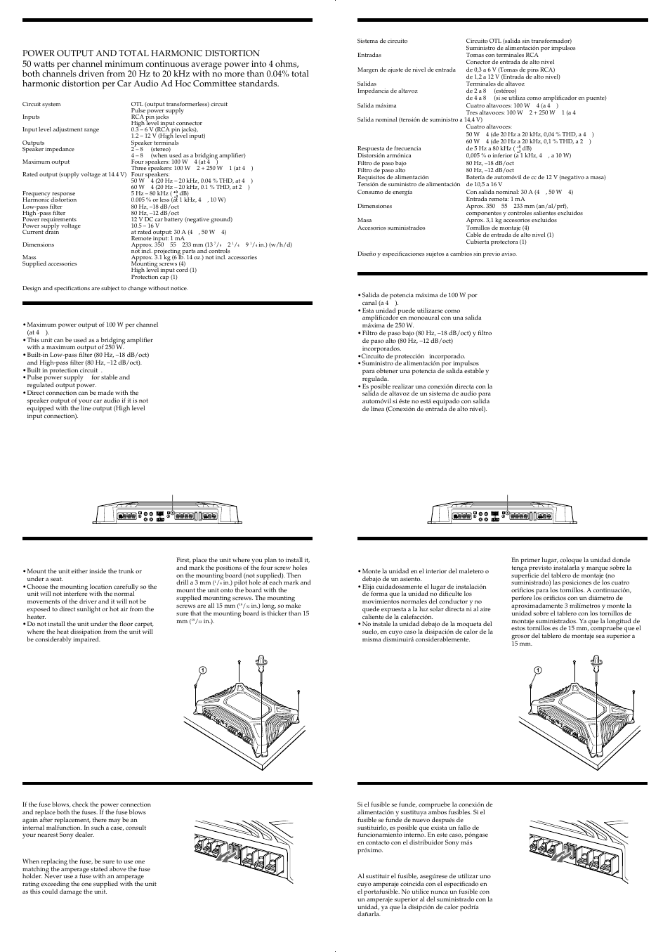 Sony XM-504Z User Manual | 4 pages