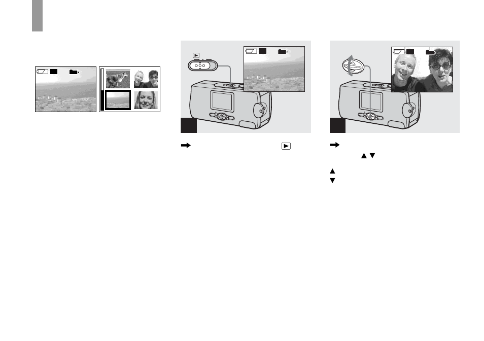 Viewing still images, Viewing still images on the lcd screen, Viewing single images | Viewing still images on the lcd, Screen, Single (single-image) screen, Index (four-image) screen | Sony DSC-U30 User Manual | Page 34 / 84