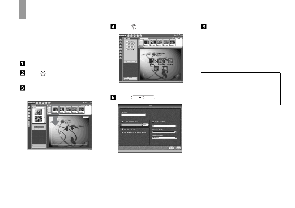 Creating a video cd using “imagemixer, Creating a video cd using, Imagemixer | Sony DSC-U30 User Manual | Page 58 / 84